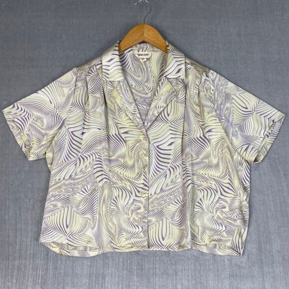 Open Edit Satin Button Up Blouse Womens XS Short Sleeve Boxy‎ Oversized Indie